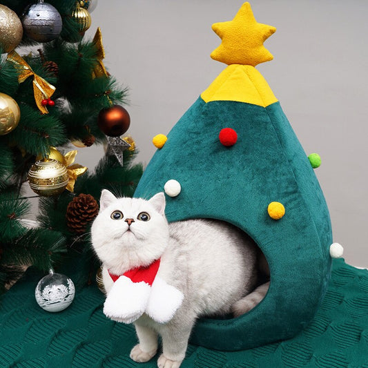 Christmas Tree Cat House Bed Cat Bed Christmas Tree Shape Cute Cat Bed Dog House Bed Cozy Winter Warm Cave Christmas Accessories